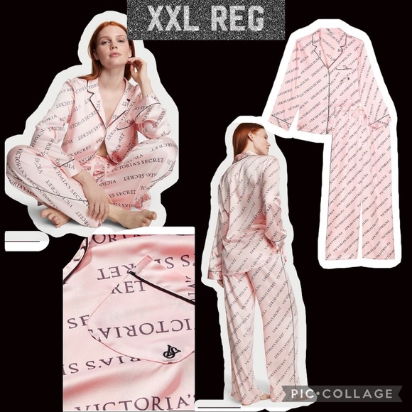 Victoria ’s secret satin long sleeve pj’s set pink signature logo XXL - Picture 1 of 8